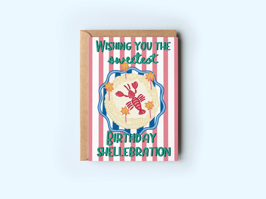 Sweetest Birthday Shellebration Lobster Cake Greeting Card