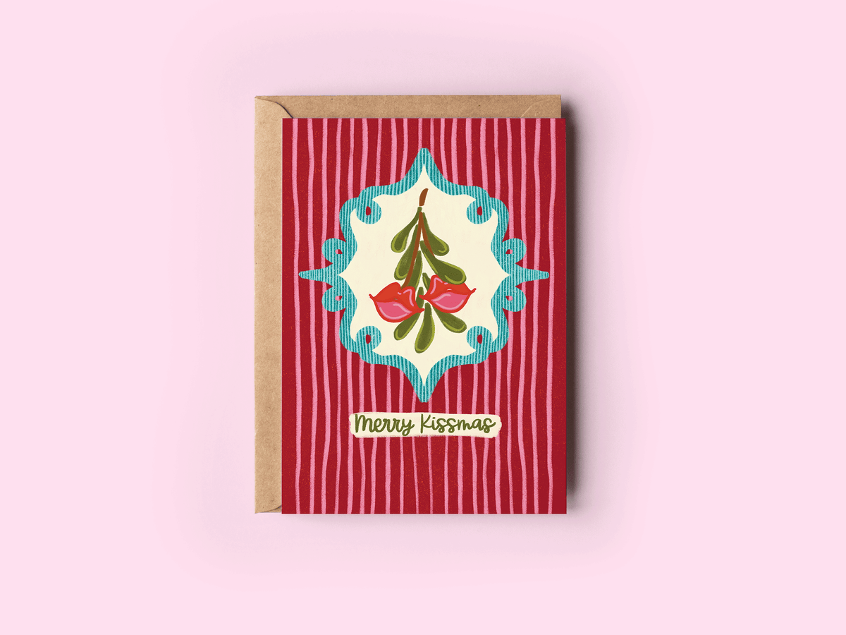 Merry Kissmas Mistletoe Lips Kiss Holiday Love Greeting Card