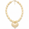 Almafi Beige Resin Heart Chunky Statement Necklace | Stainless Steel