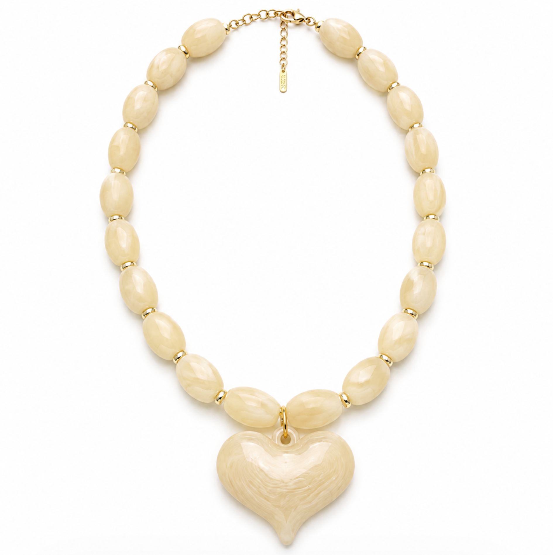 Almafi Beige Resin Heart Chunky Statement Necklace | Stainless Steel