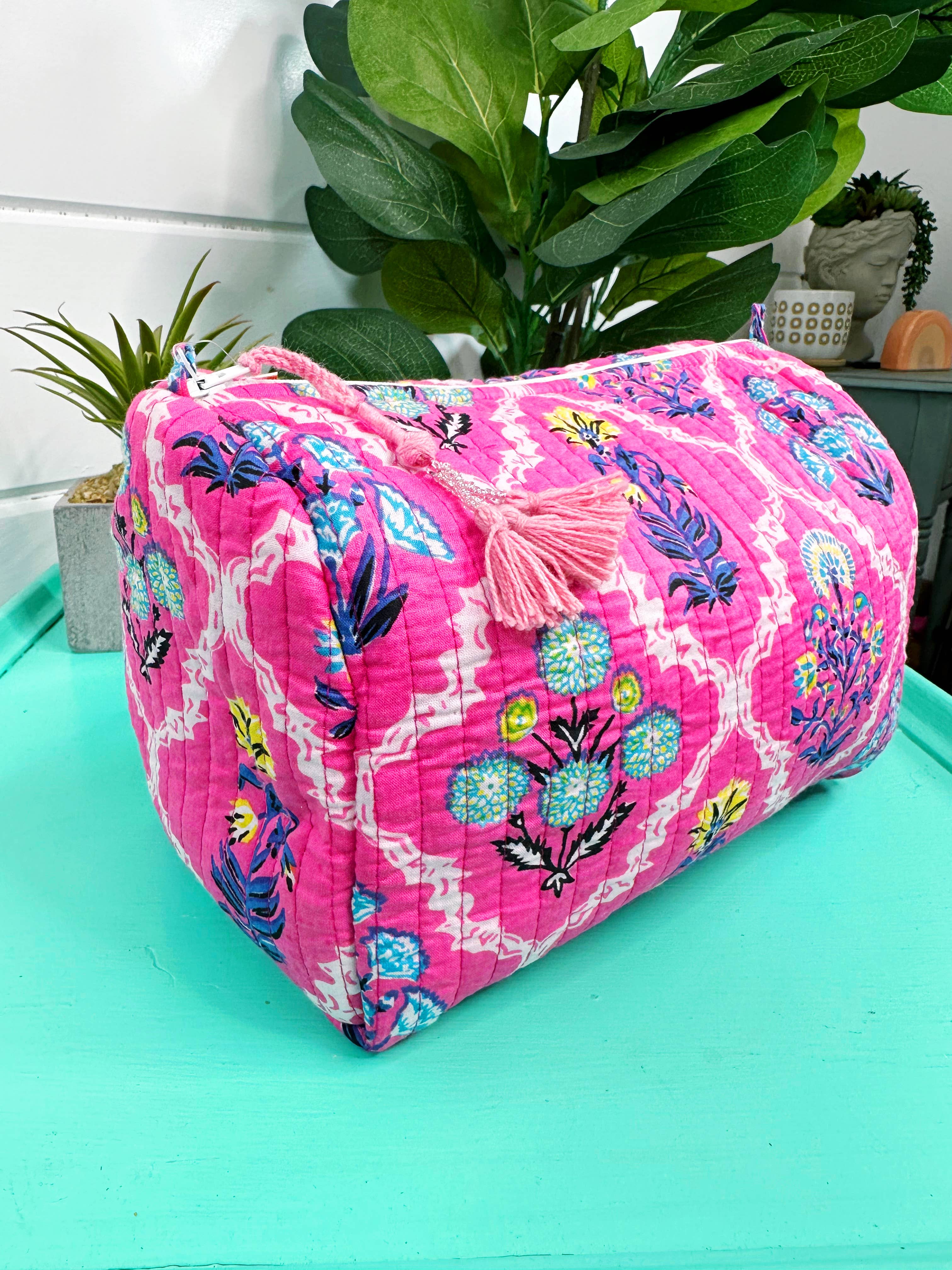Quilted Makeup Bags | Cosmetics Bag | Pink Wildflowers