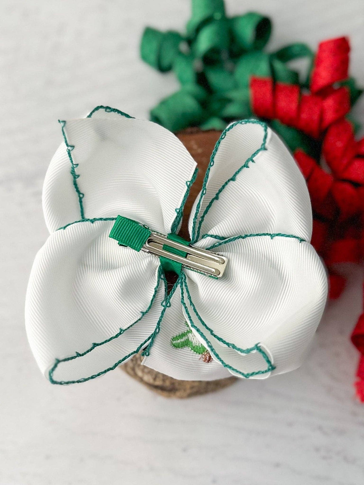 Christmas Tree Embroidered Hair Bow | Headband