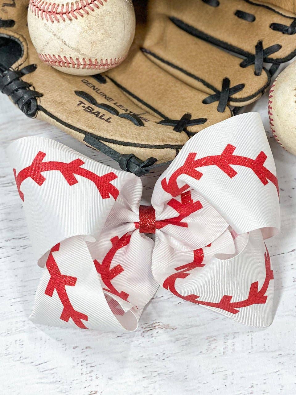 Baseball Stitch Classic Hair Bow | Large Alligator Clip