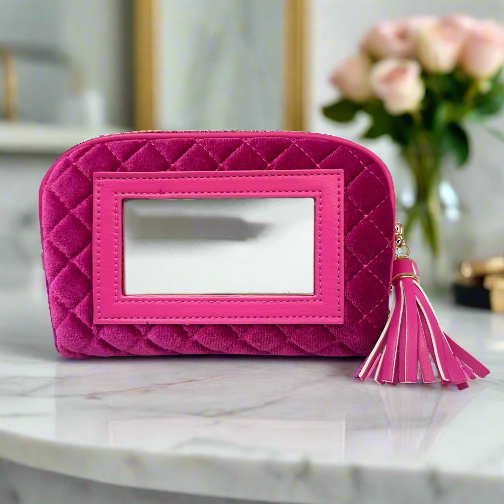 Glam Makeup Case Fuchsia Velvet - PurseN
