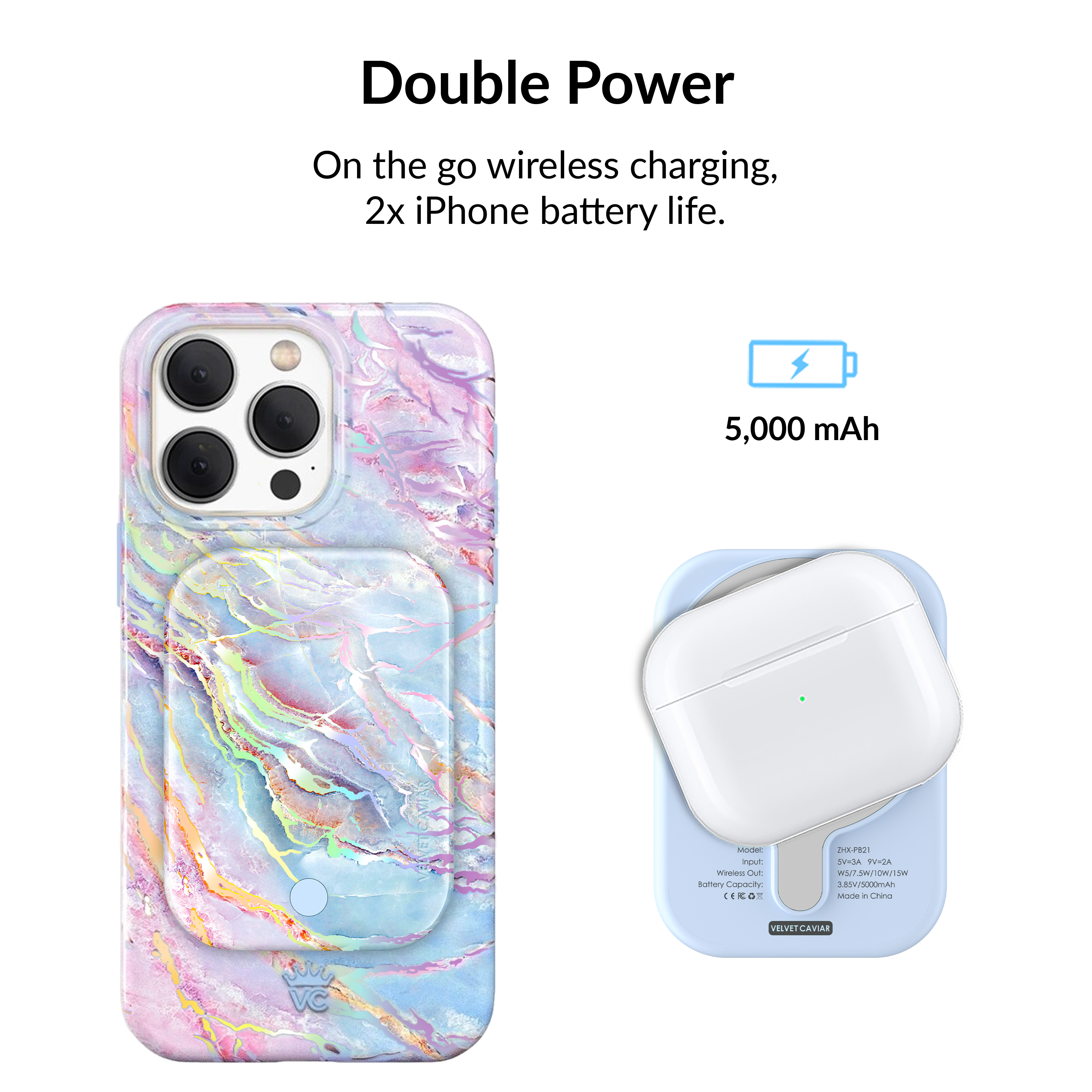 Wireless Phone Charger - Holo Moonstone Marble