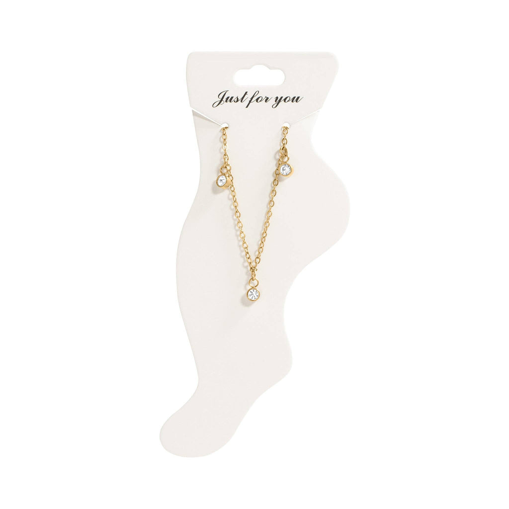 18K Gold PVD Stainless Steel Clear Stone Charm Anklet