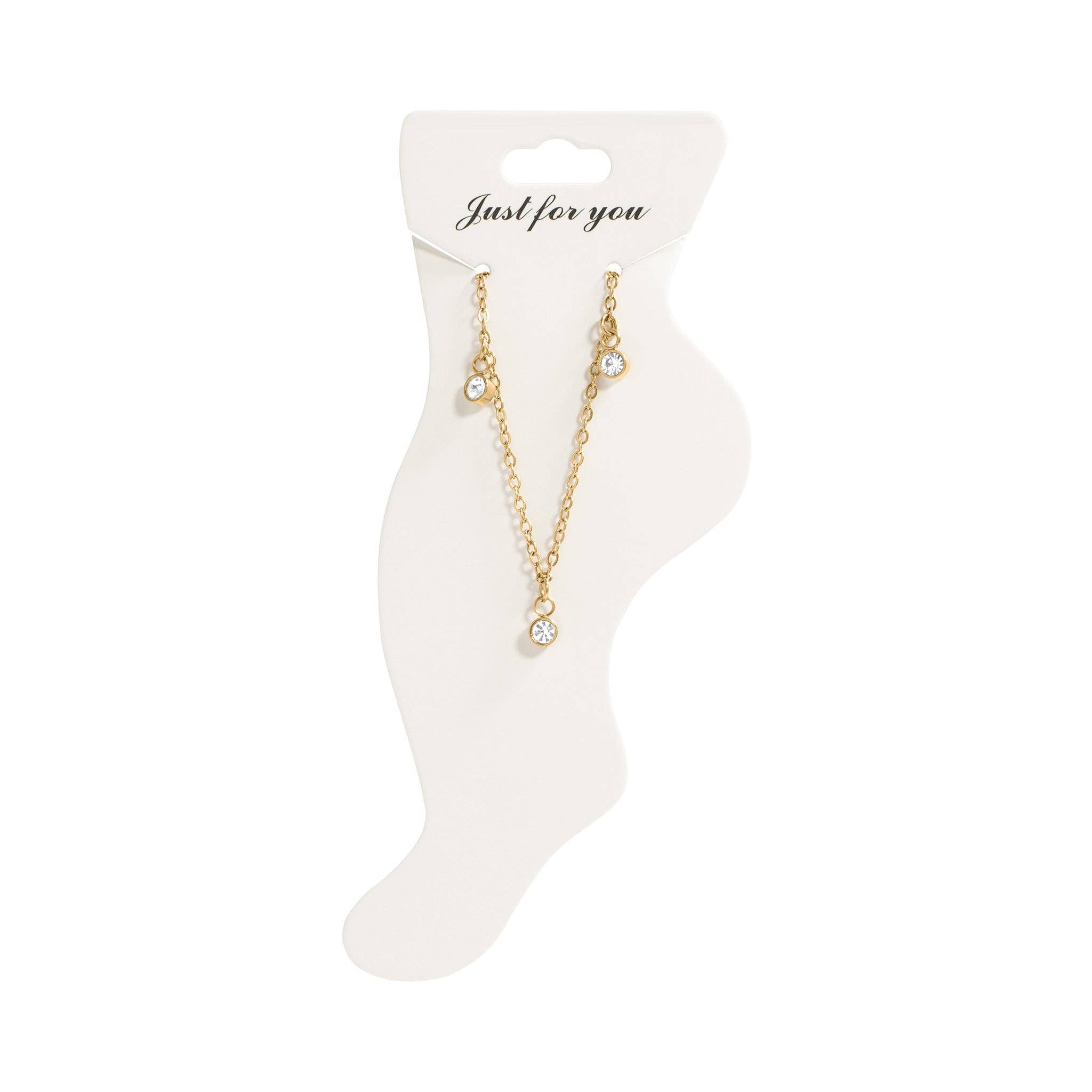 18K Gold PVD Stainless Steel Clear Stone Charm Anklet