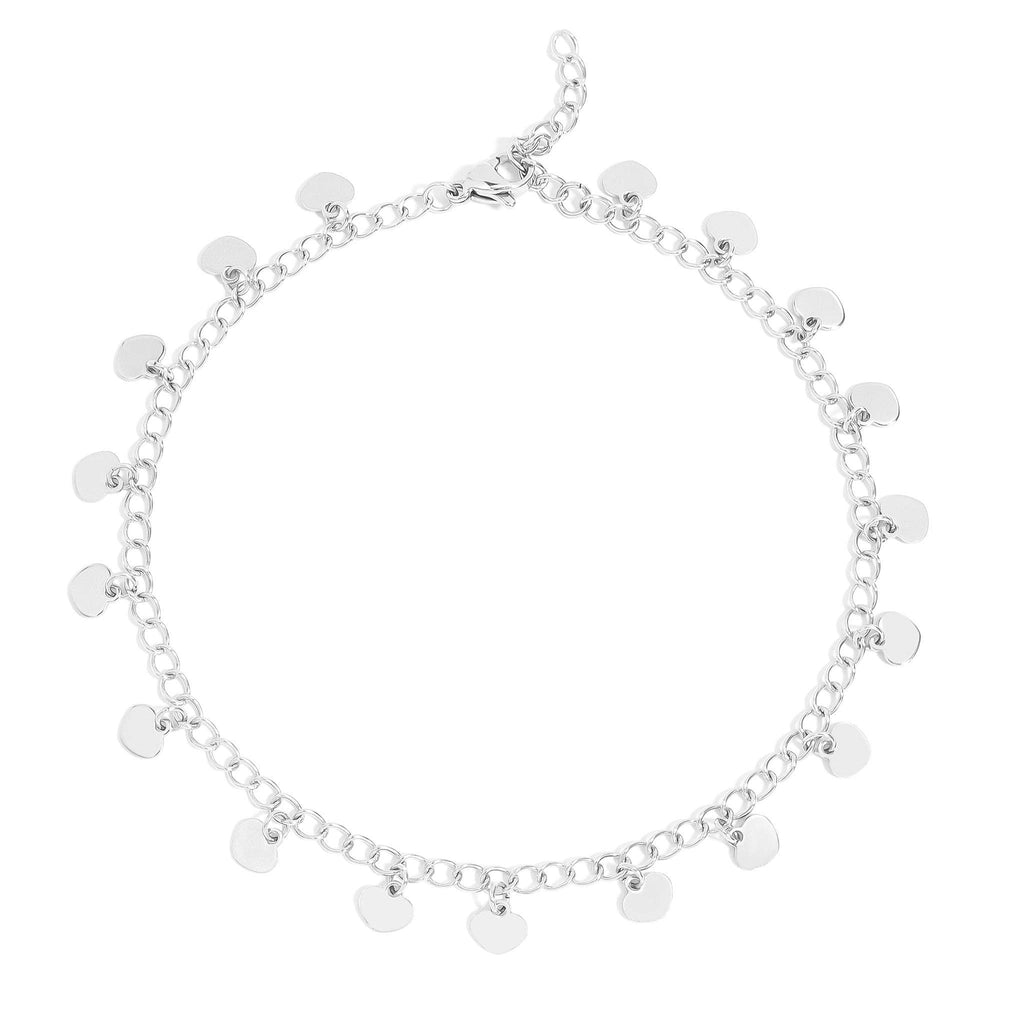 18K Gold PVD Stainless Steel Dangle Hearts Charm Anklet