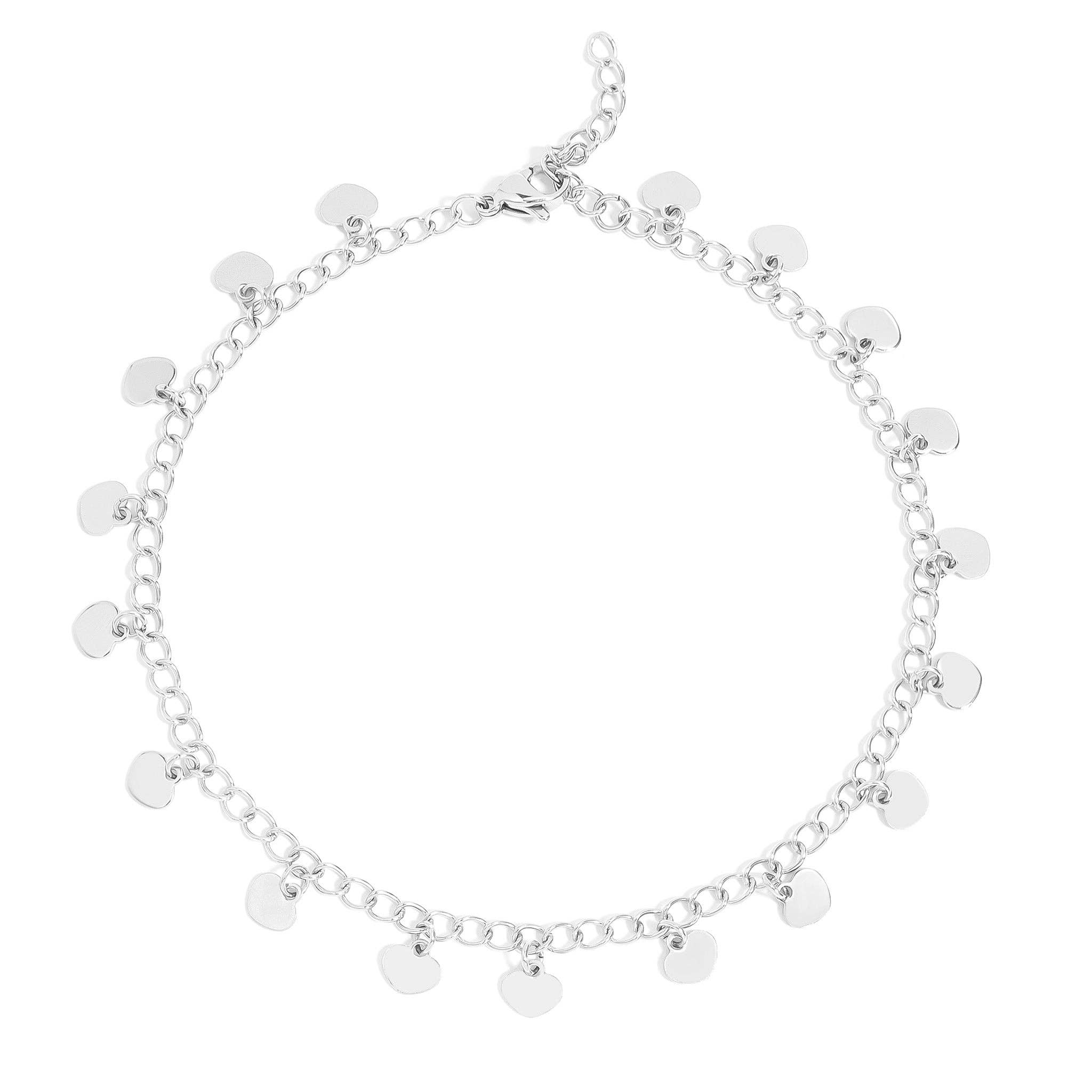 18K Gold PVD Stainless Steel Dangle Hearts Charm Anklet