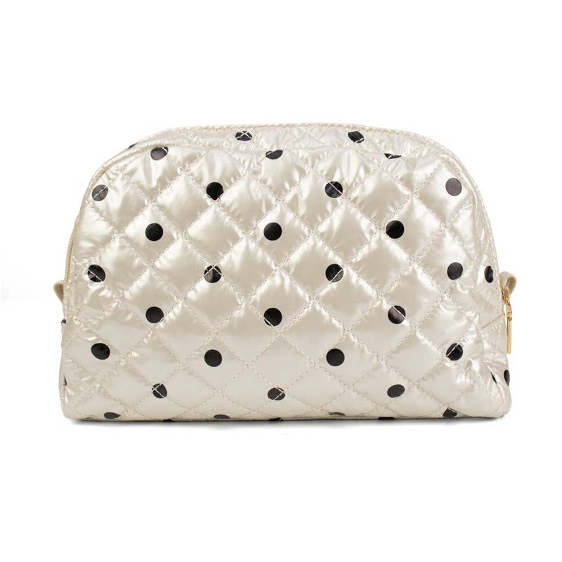 Cosmetic Makeup Bag Travel Pouch Black/Pearl Polka Dot