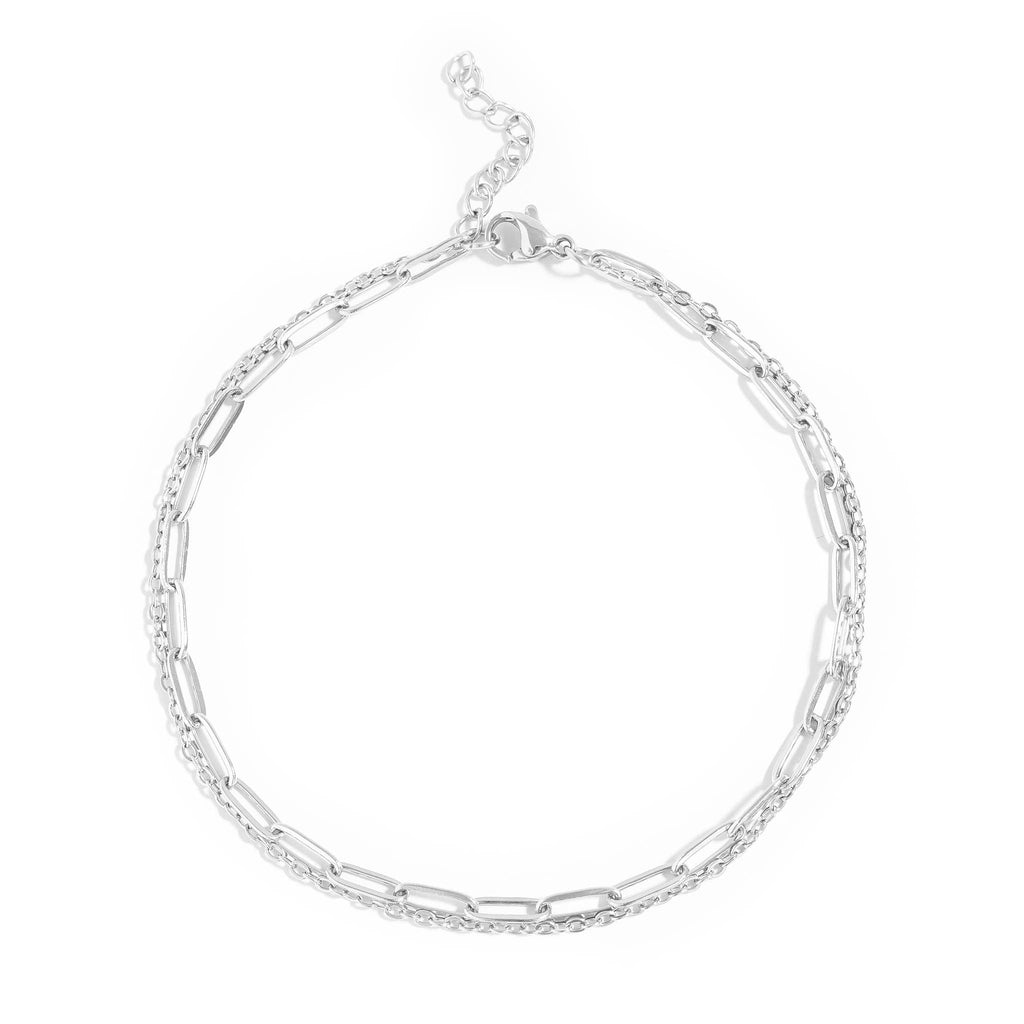 2 Row Stainless Steel Loop and Paperclip Chain Anklet