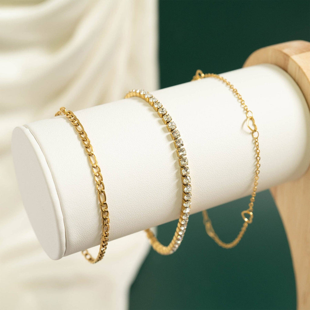 18K Gold PVD Stainless Station Hearts Chain Anklet