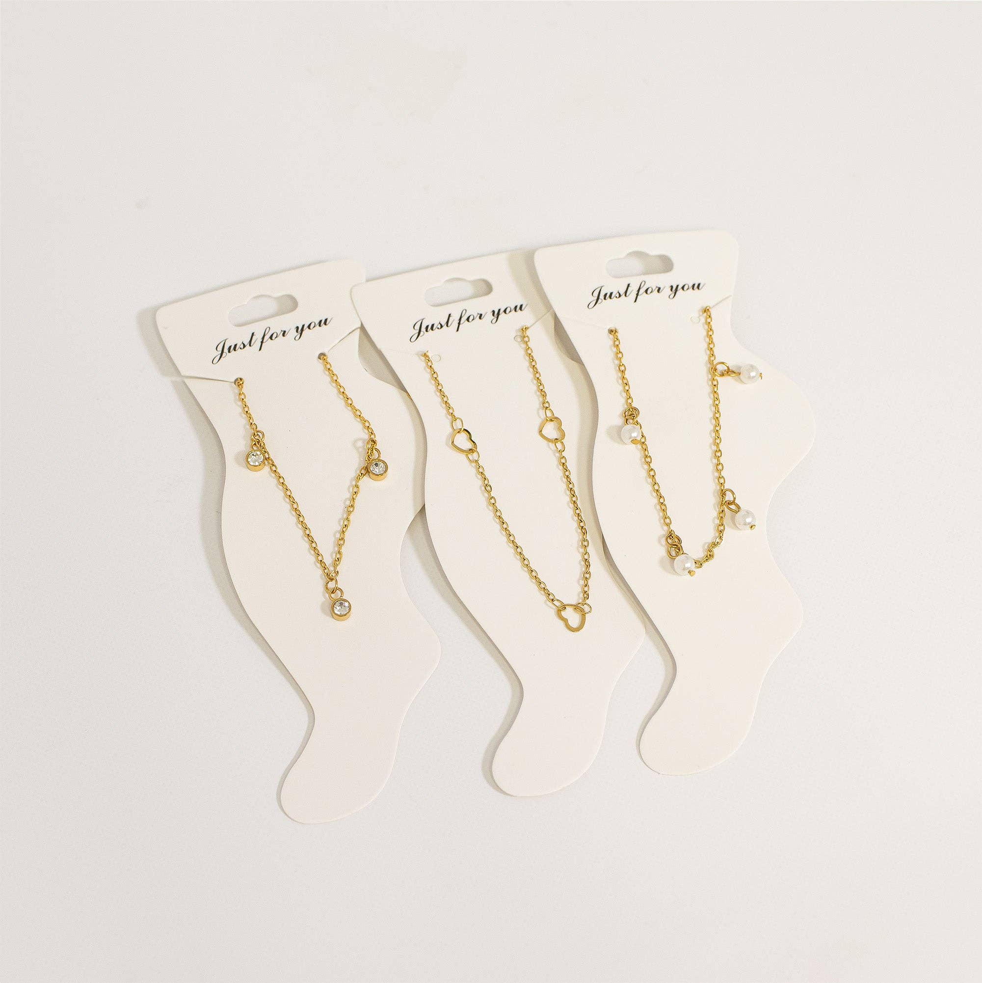 18K Gold PVD Stainless Steel Clear Stone Charm Anklet