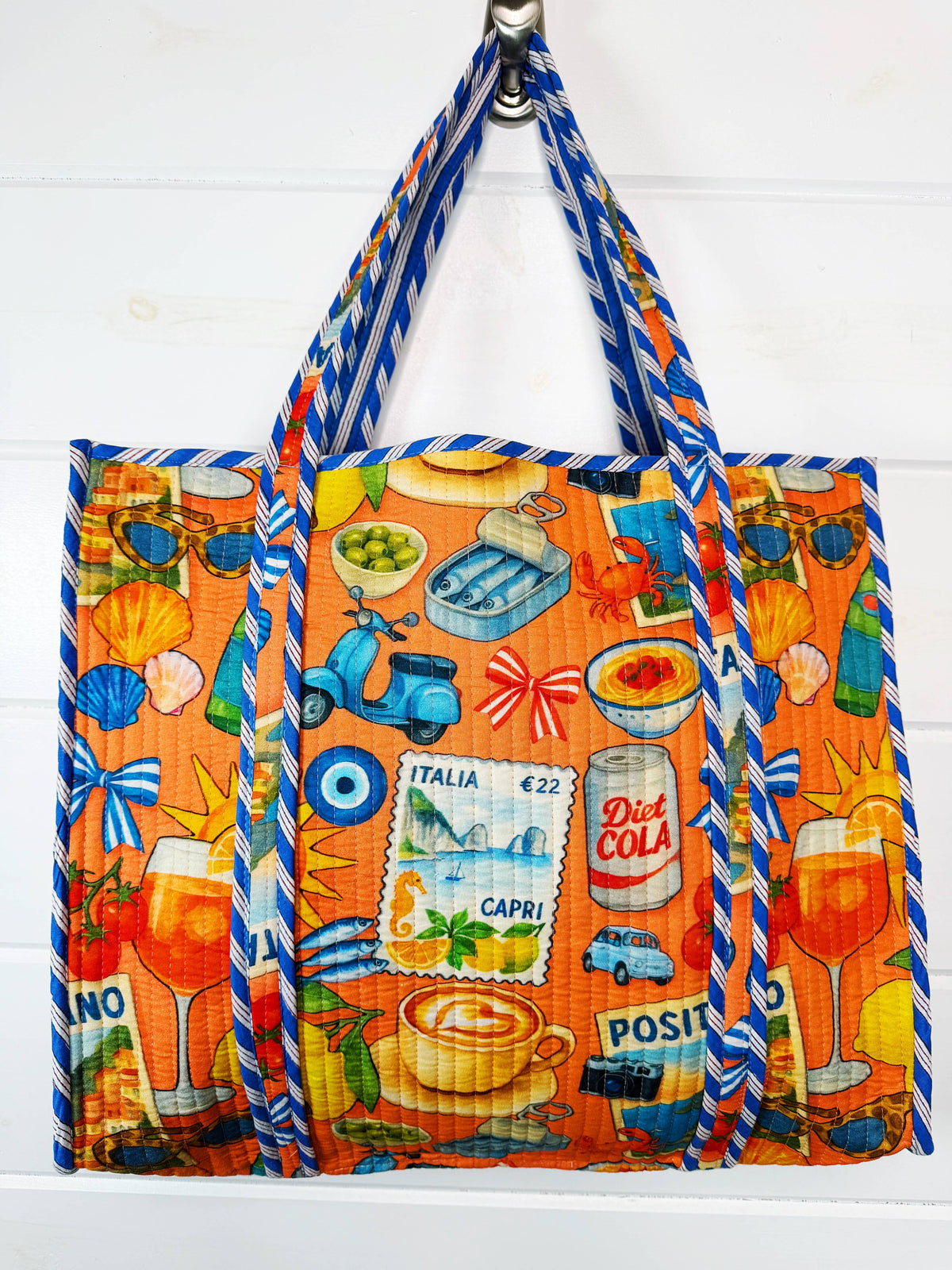 Large Tote Bags | Quilted Tote | Orange Italian Getaway