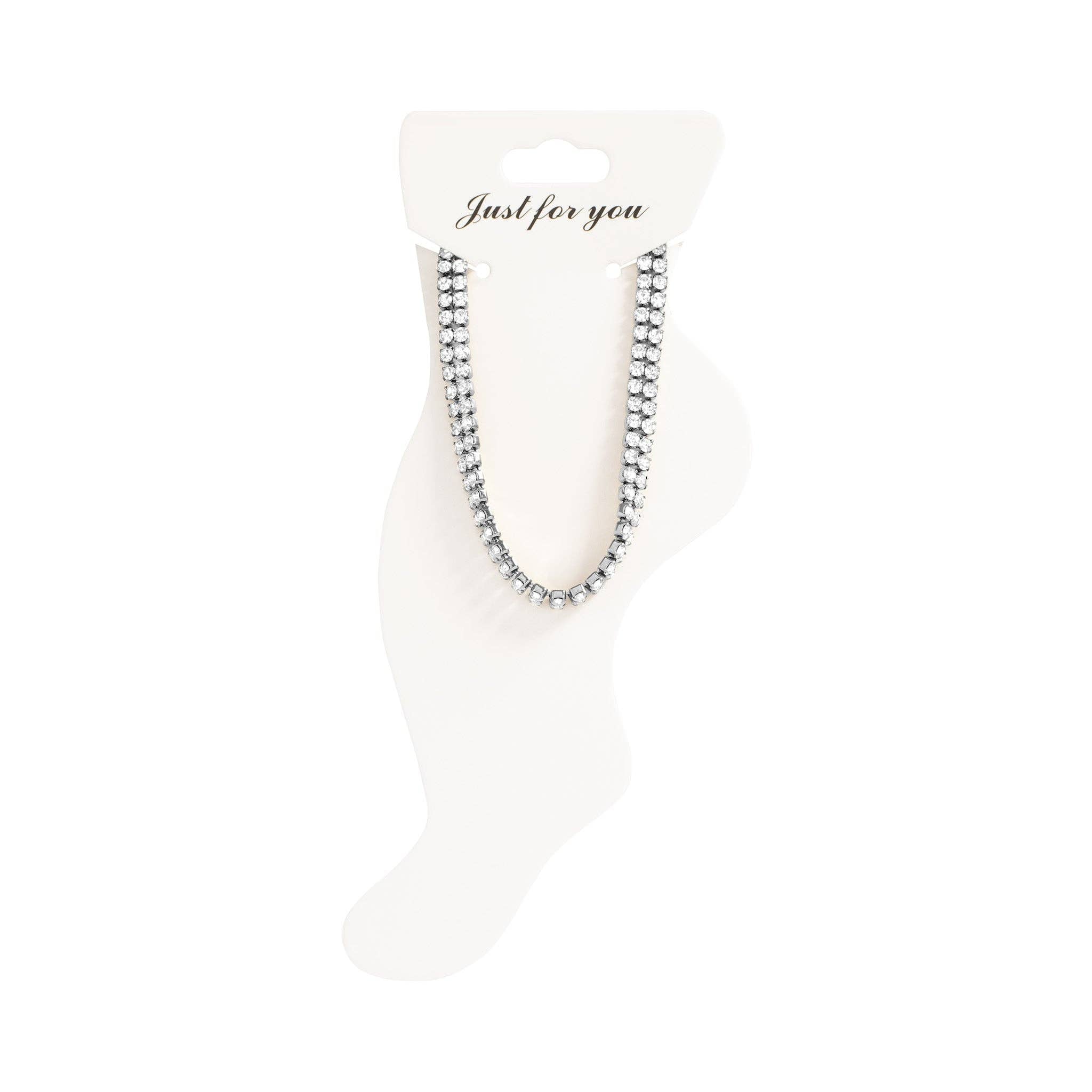 18K Gold PVD Stainless Steel Double Row Rhinestone Anklet
