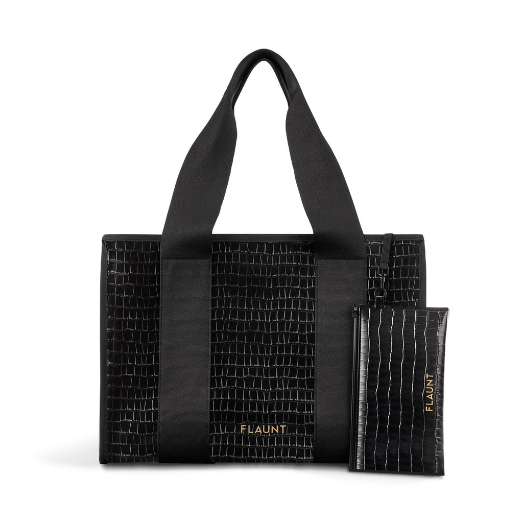 Black Crocodile Leather Everyday Tote Bag with Pouch