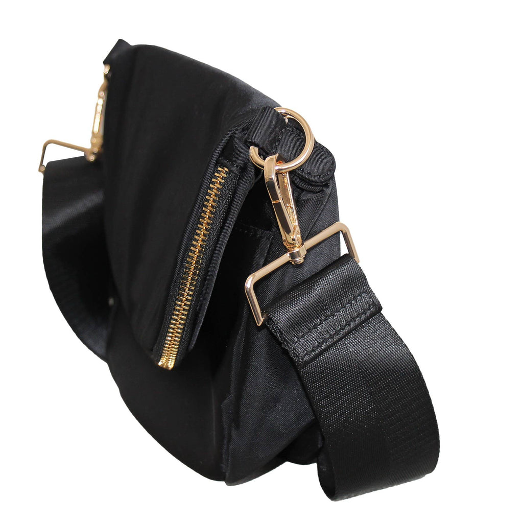 Angelina Nylon Crossbody Shoulder Belt Bag Black LARGE