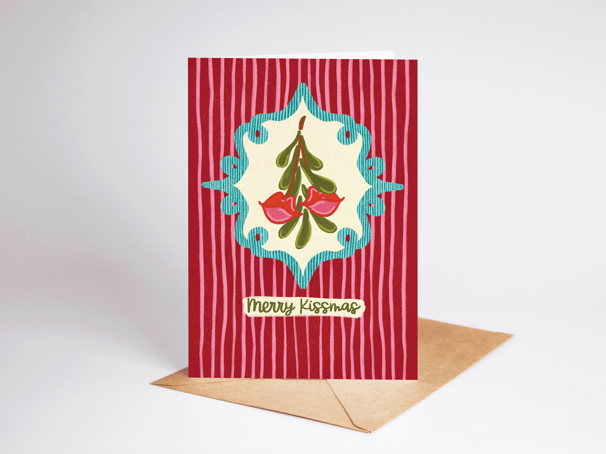 Merry Kissmas Mistletoe Lips Kiss Holiday Love Greeting Card