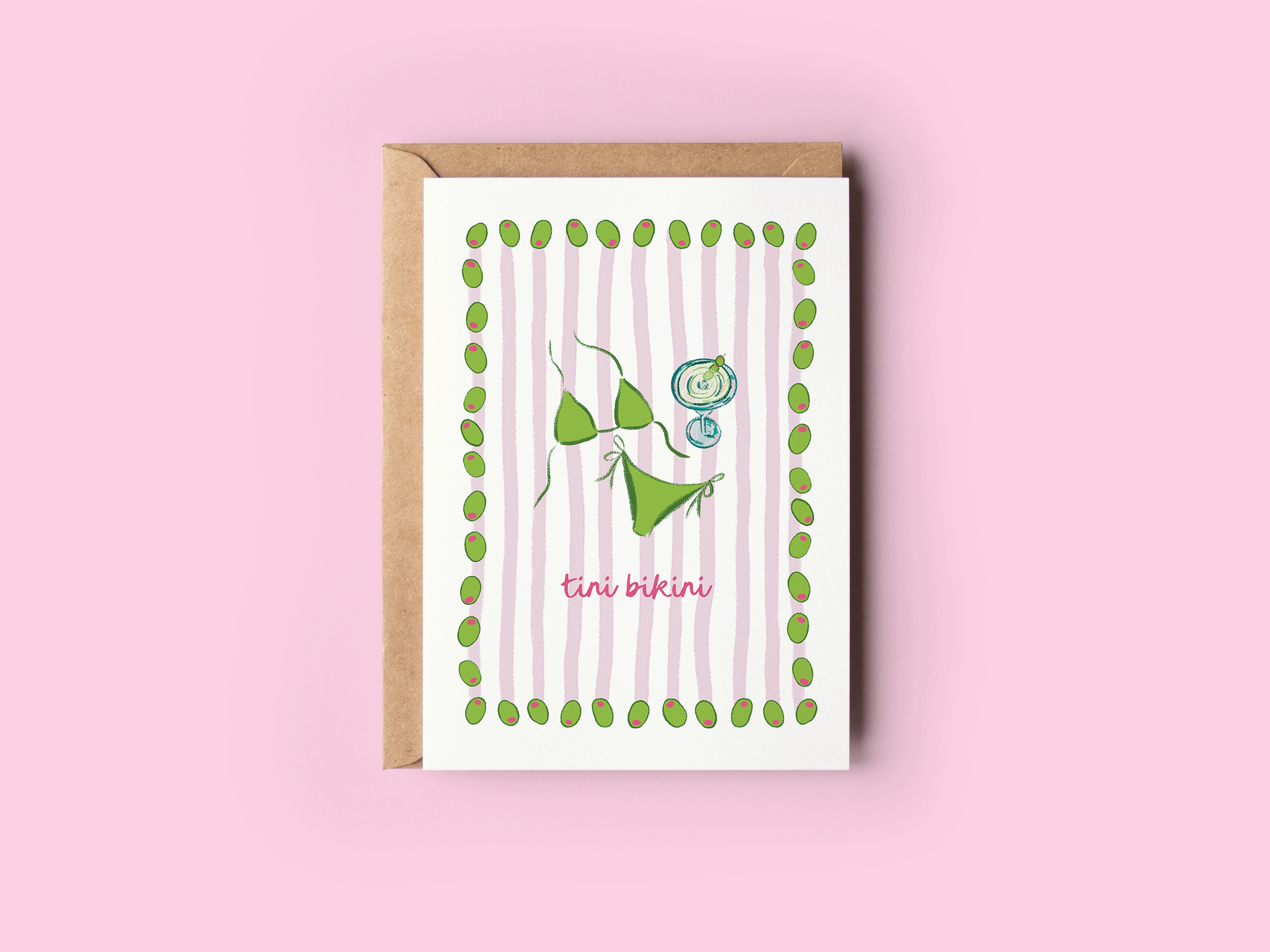 Tini Bikini Martini Summer Beach Coastal Greeting Card
