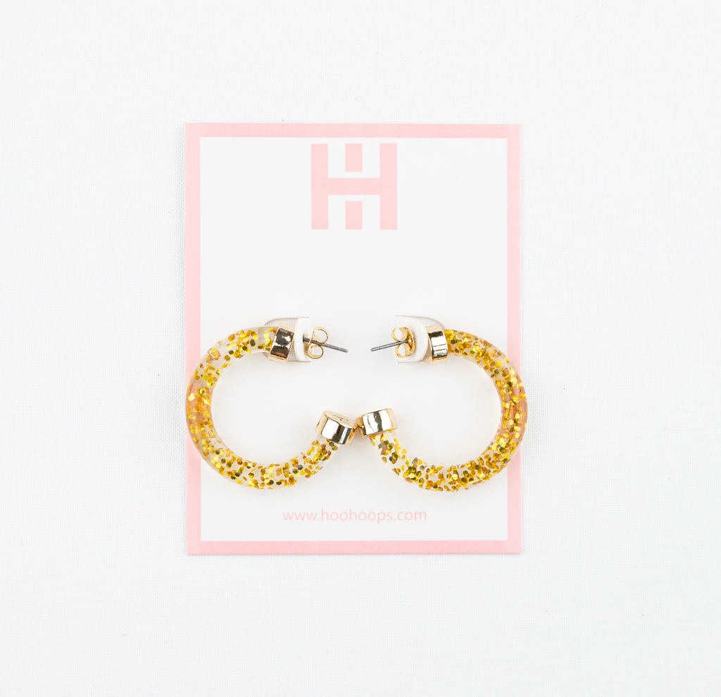 Gold Glitter Lightweight Acrylic Hoop Earrings