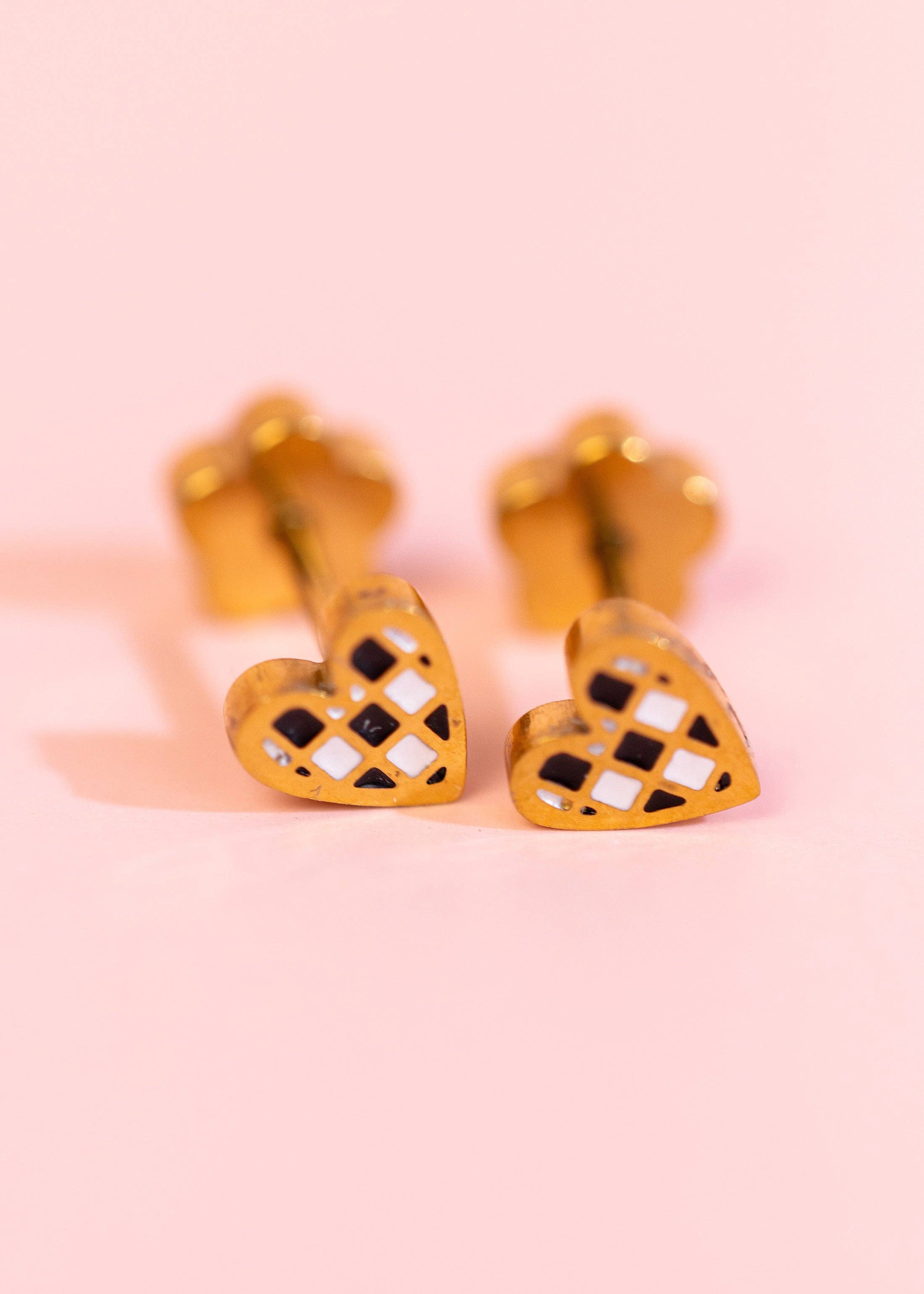 Tiny Black/White Checkered Heart