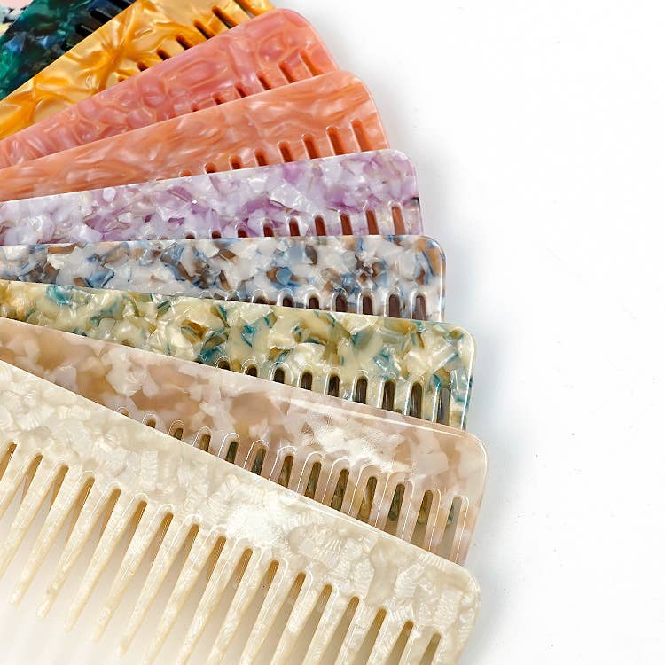 Marbled Acetate Wide-Tooth Hair Comb
