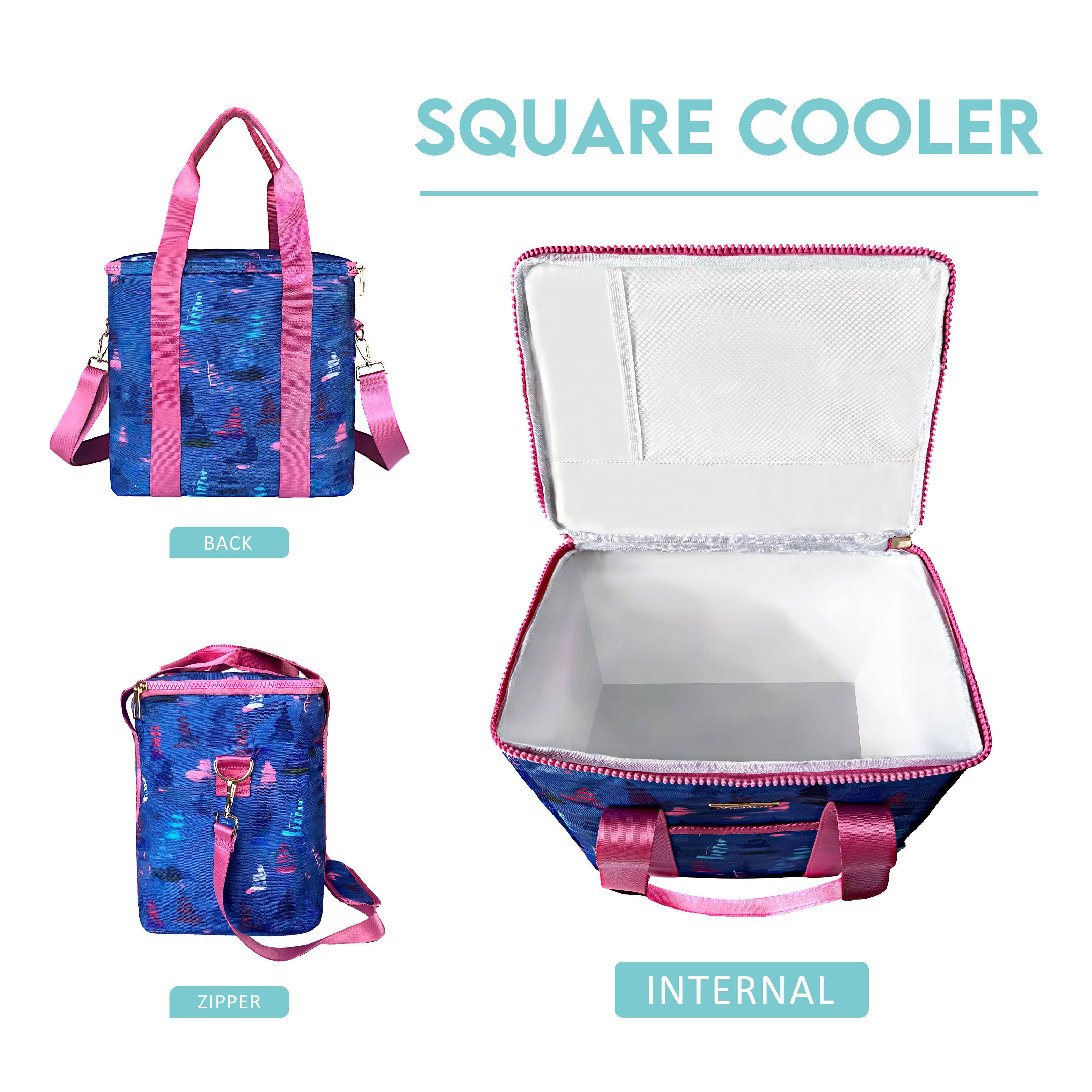 Teal and light pink cooler bag