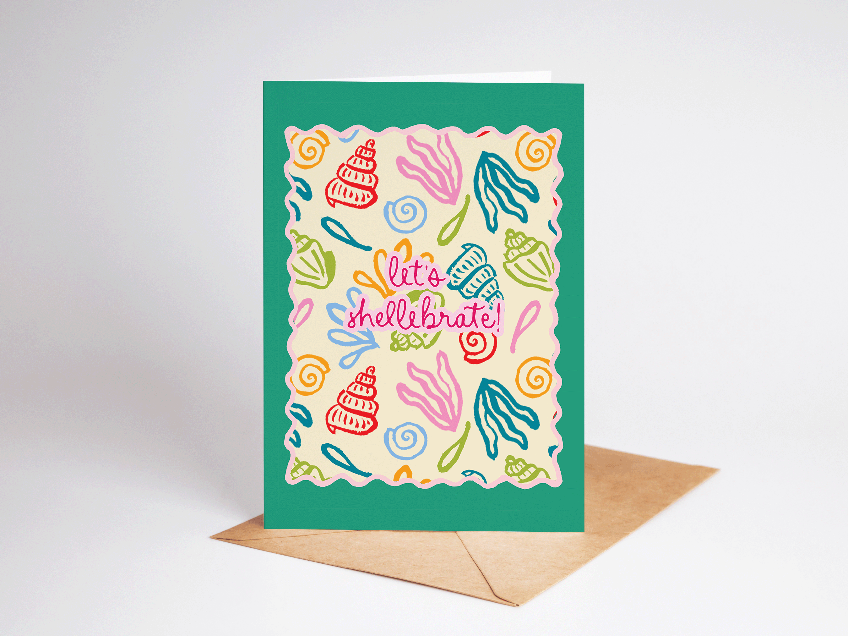 Let's Shellebrate! Seashell Beach Coastal Greeting Card