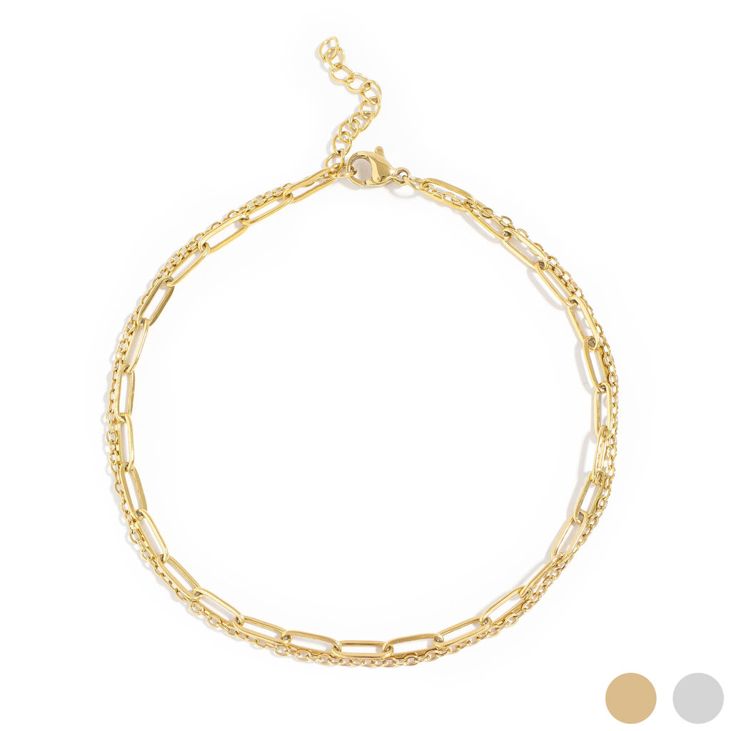 2 Row Stainless Steel Loop and Paperclip Chain Anklet