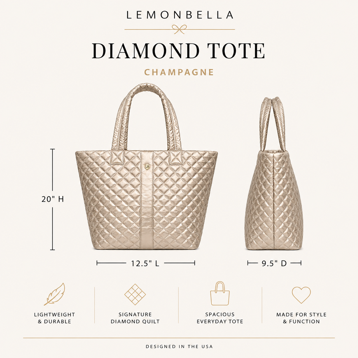 Diamond Tote Shoulder Bag Champagne Gold