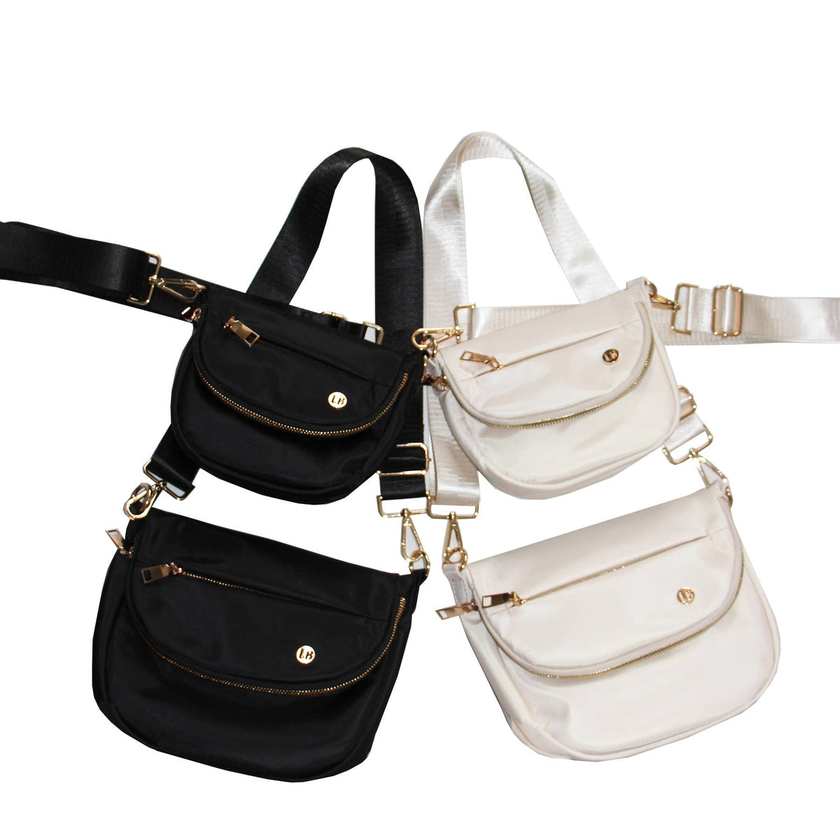 Angelina Nylon Crossbody Shoulder Belt Bag Black LARGE
