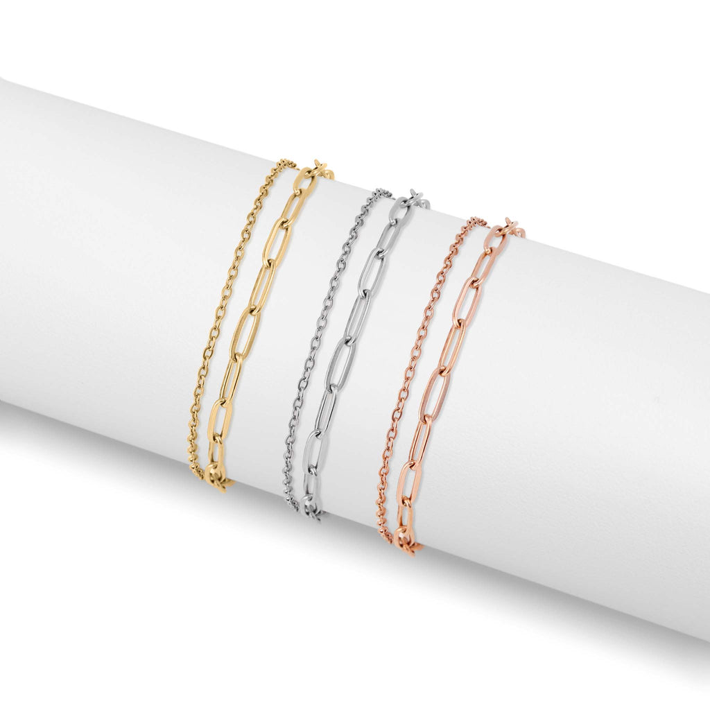 2 Row Stainless Steel Loop and Paperclip Chain Anklet
