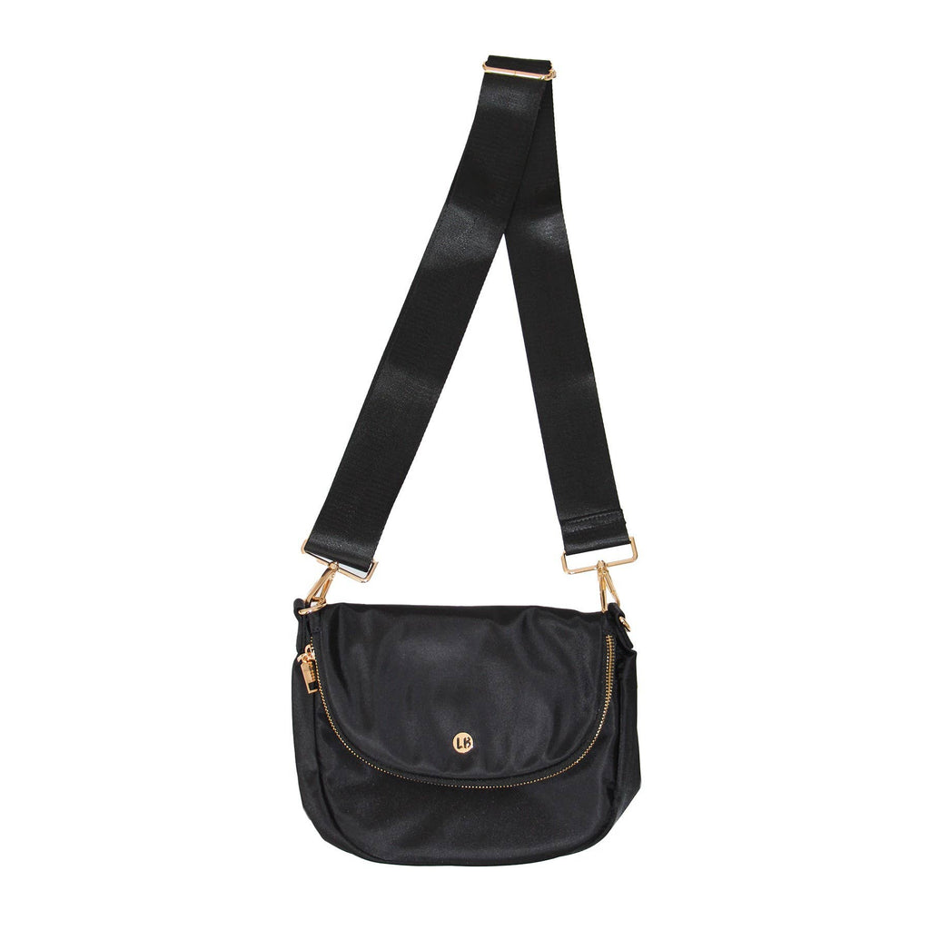Angelina Nylon Crossbody Shoulder Belt Bag Black LARGE