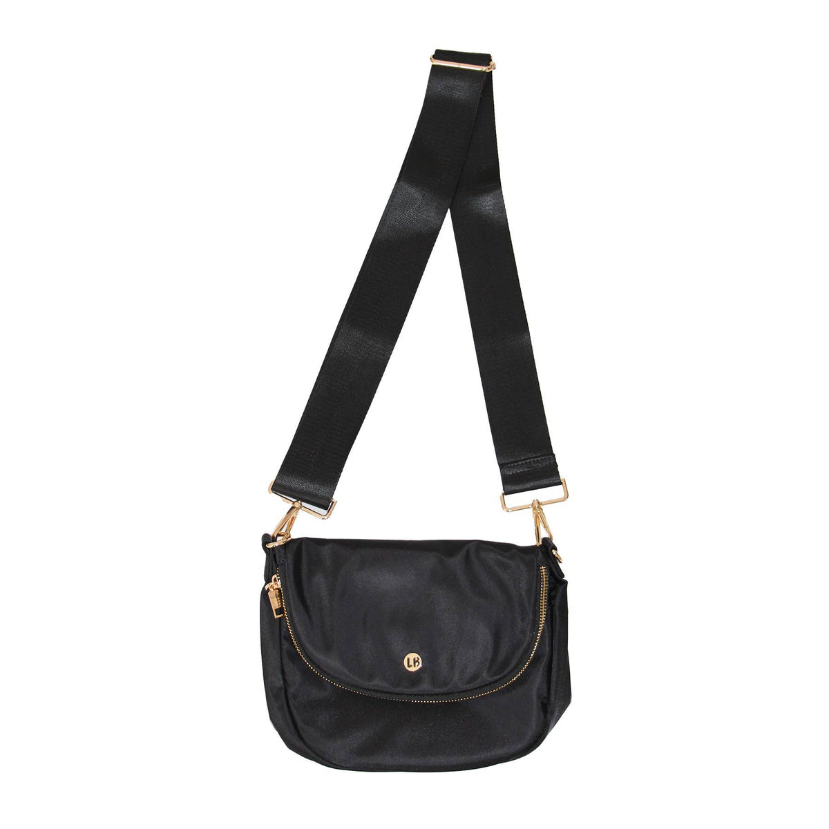 Angelina Nylon Crossbody Shoulder Belt Bag Black LARGE