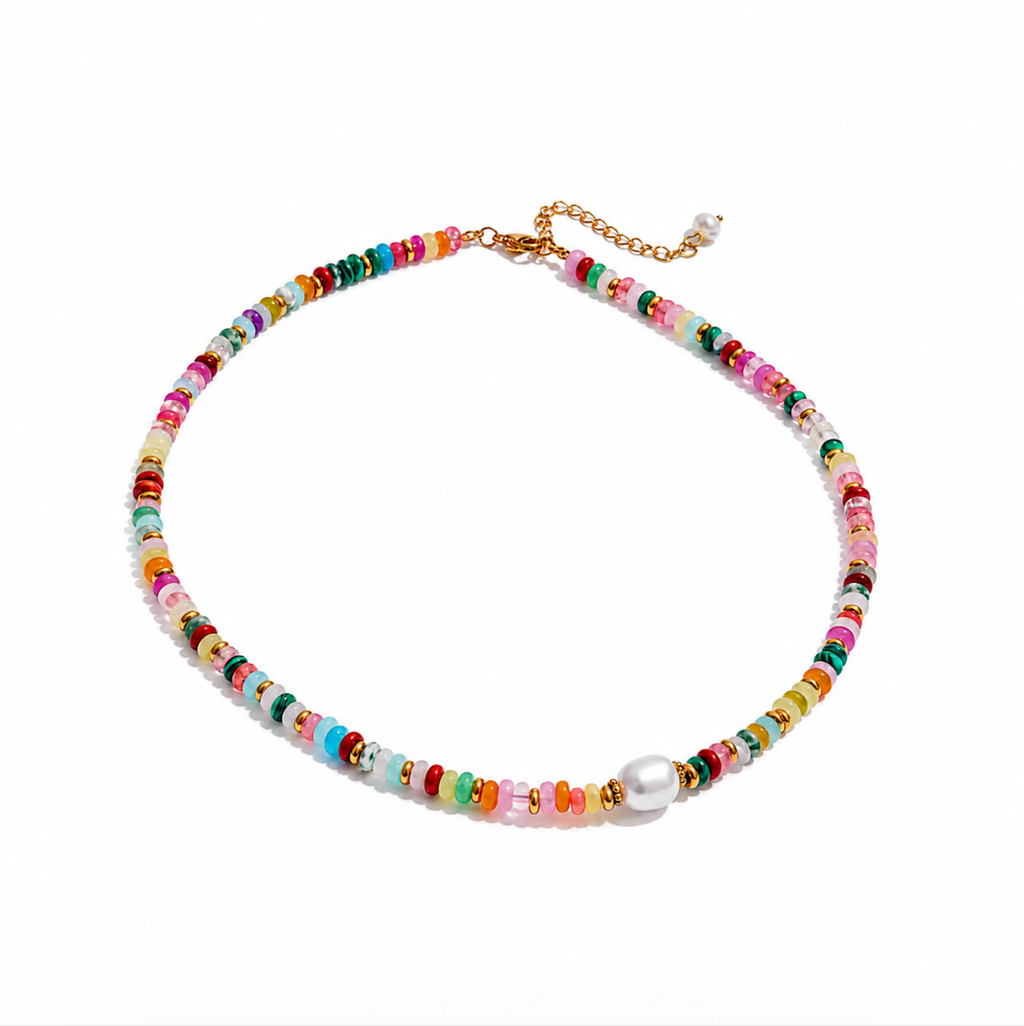 Colorful Beaded Pearl Necklace | WATERPROOF