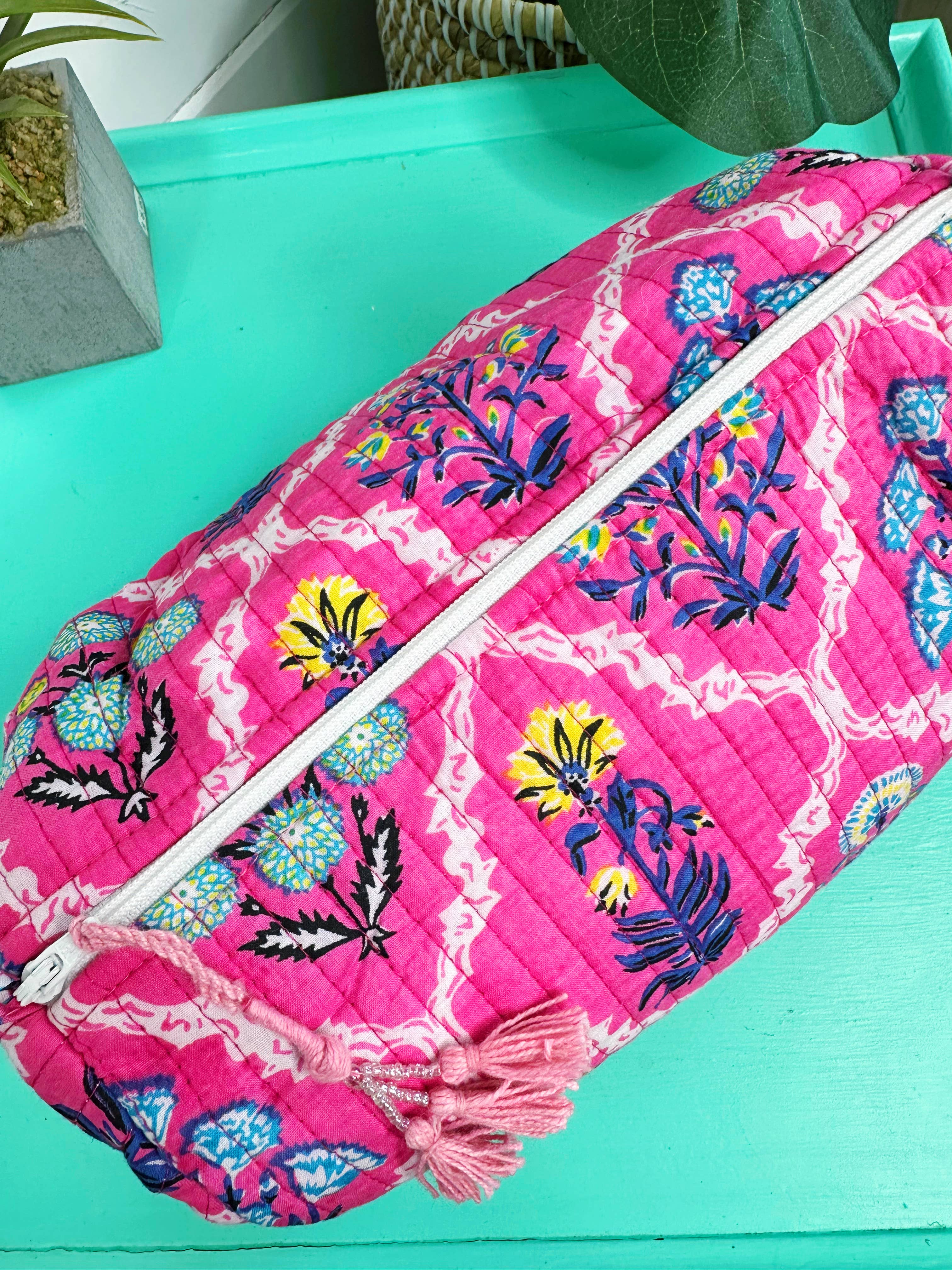 Quilted Makeup Bags | Cosmetics Bag | Pink Wildflowers
