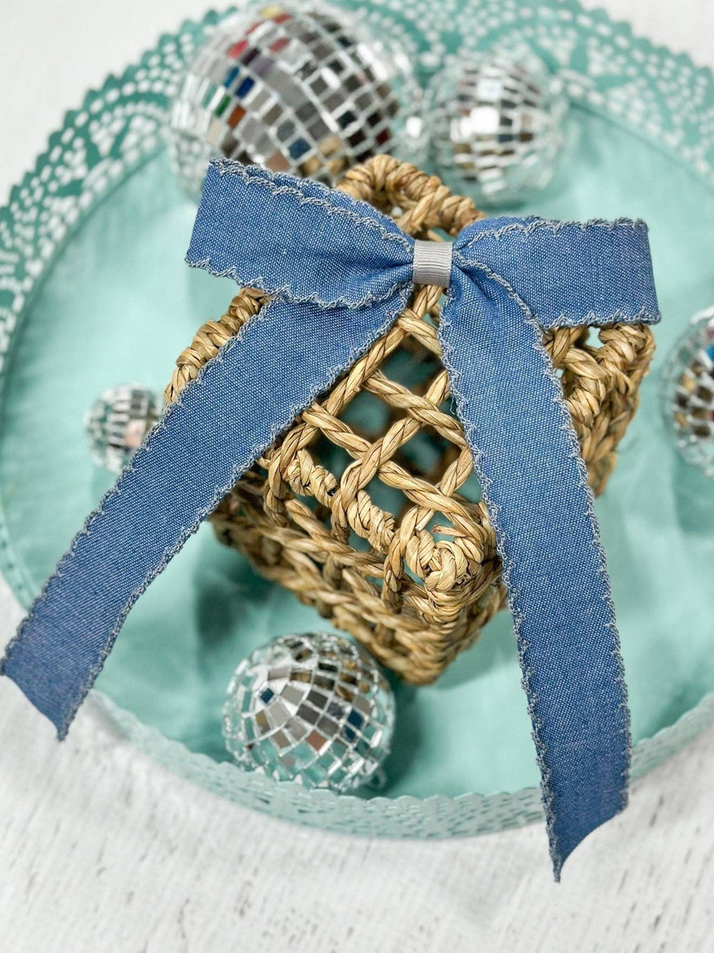 Denim Ruffle Edge Ribbon Hair Bow