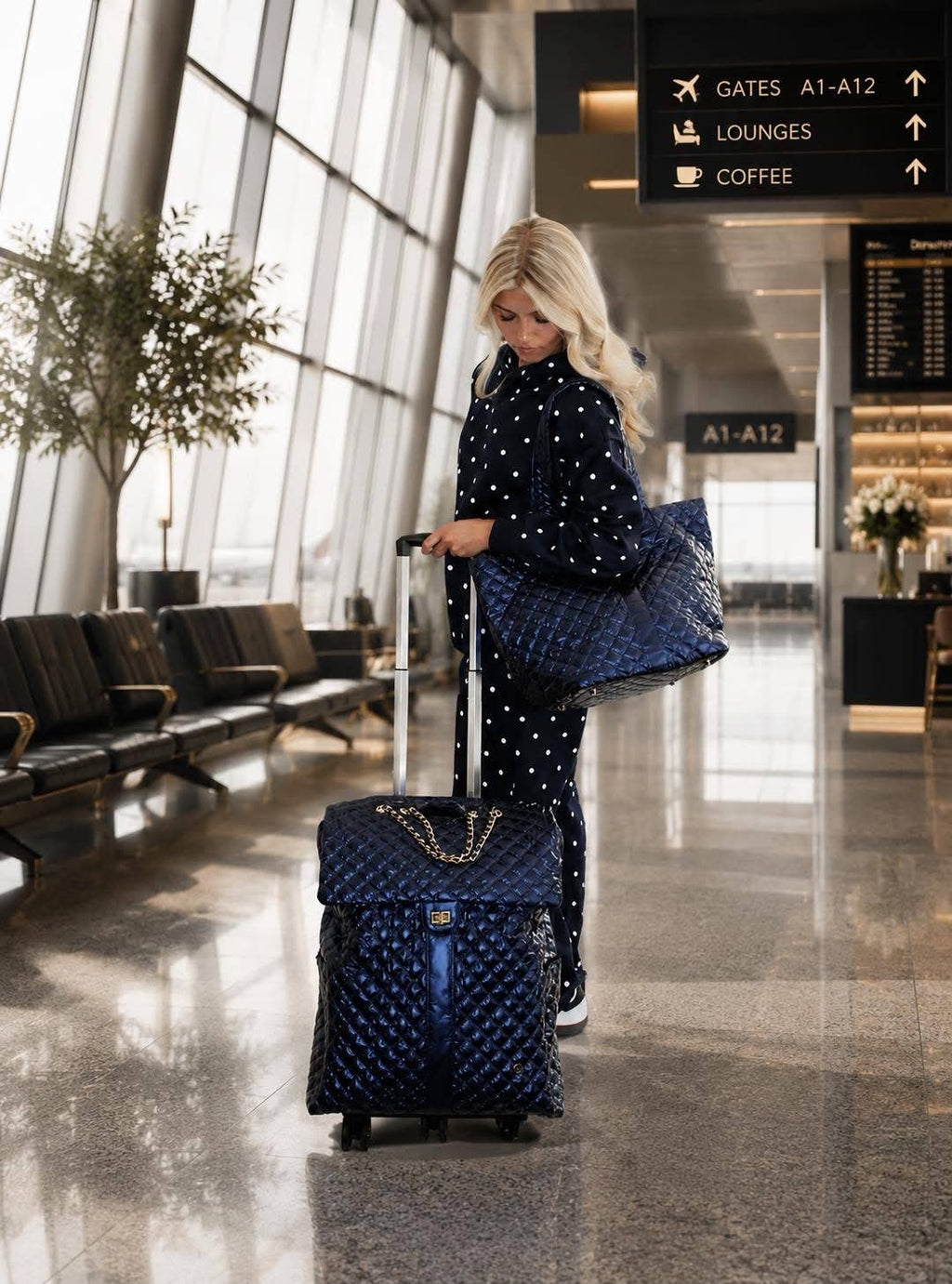 Diamond Tote Shoulder Bag Sapphire Navy