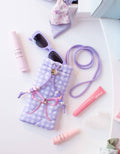 Bow Gingham Printed Drawstring Case and Sunglasses