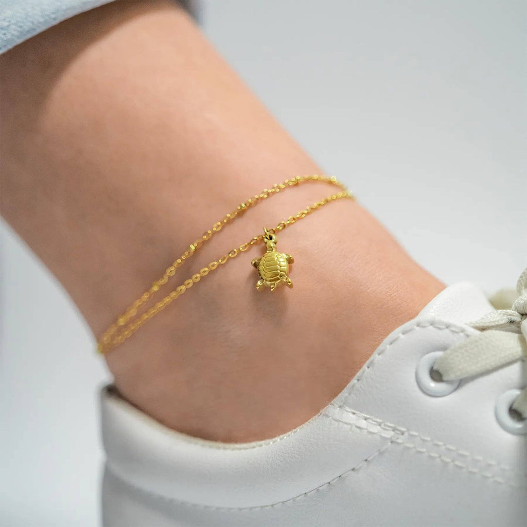 18K Gold PVD Stainless Steel Sea Turtle Charm Anklet