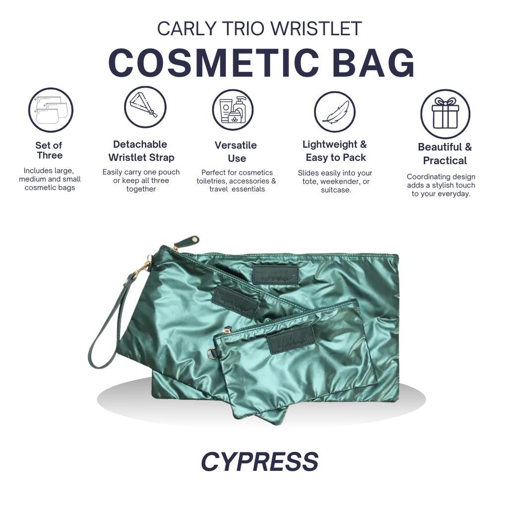 Carly Trio Wristlet & Cosmetic Bag Set | Cypress
