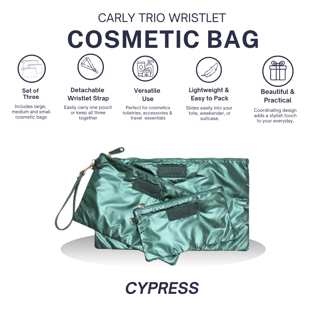 Carly Trio Wristlet & Cosmetic Bag Set | Cypress