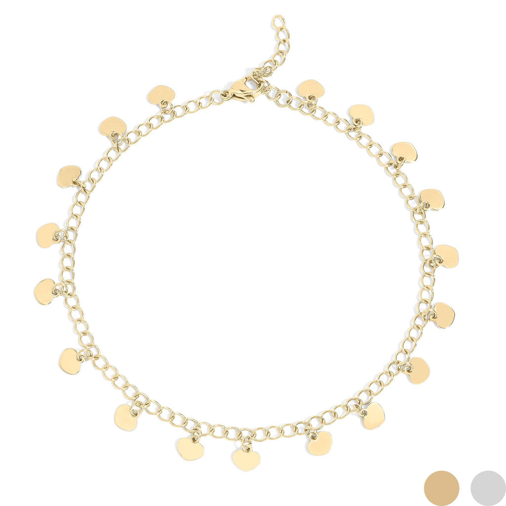 18K Gold PVD Stainless Steel Dangle Hearts Charm Anklet