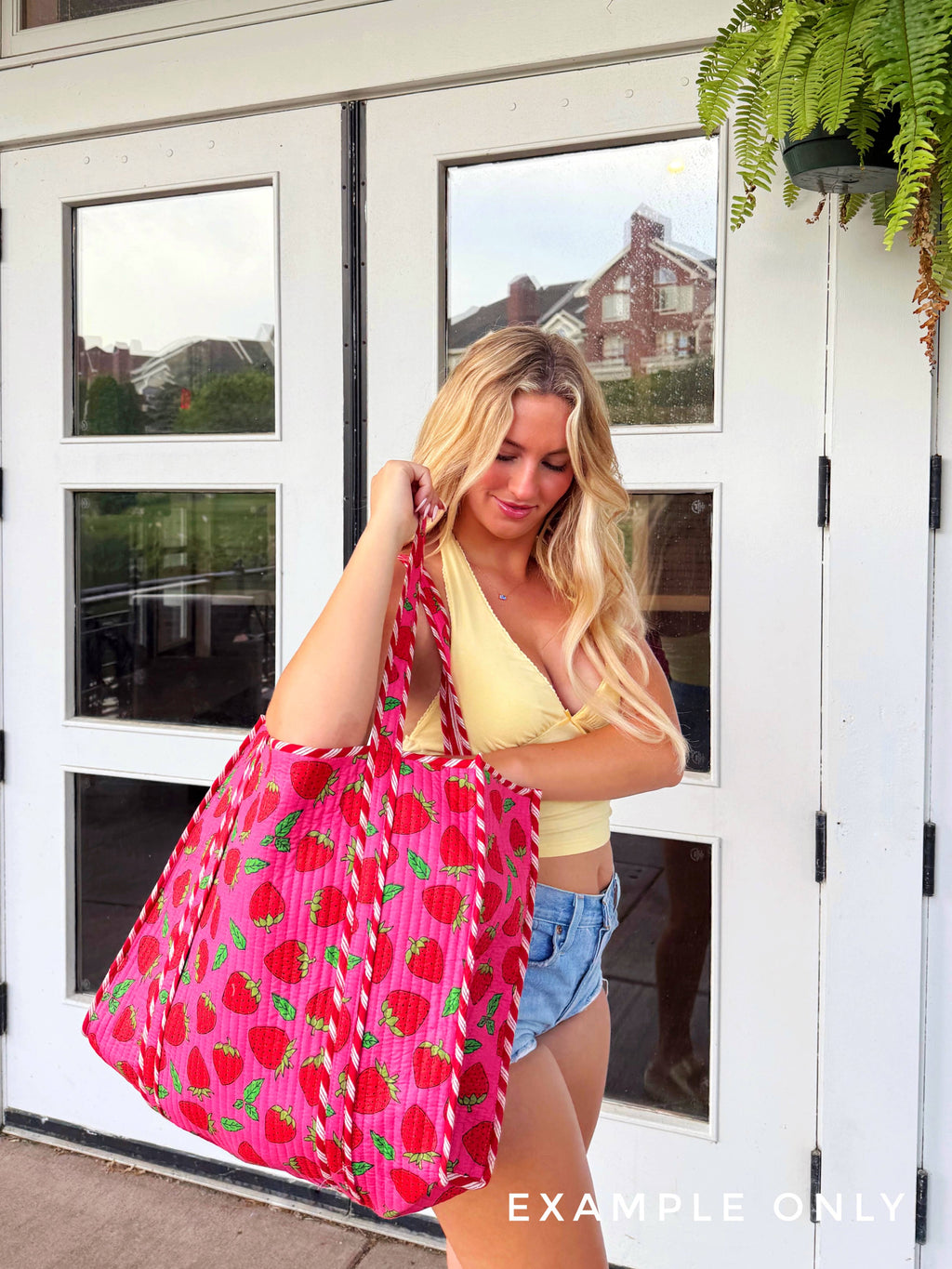 Large Tote Bags | Quilted Travel Tote | Peony Pink Stripe