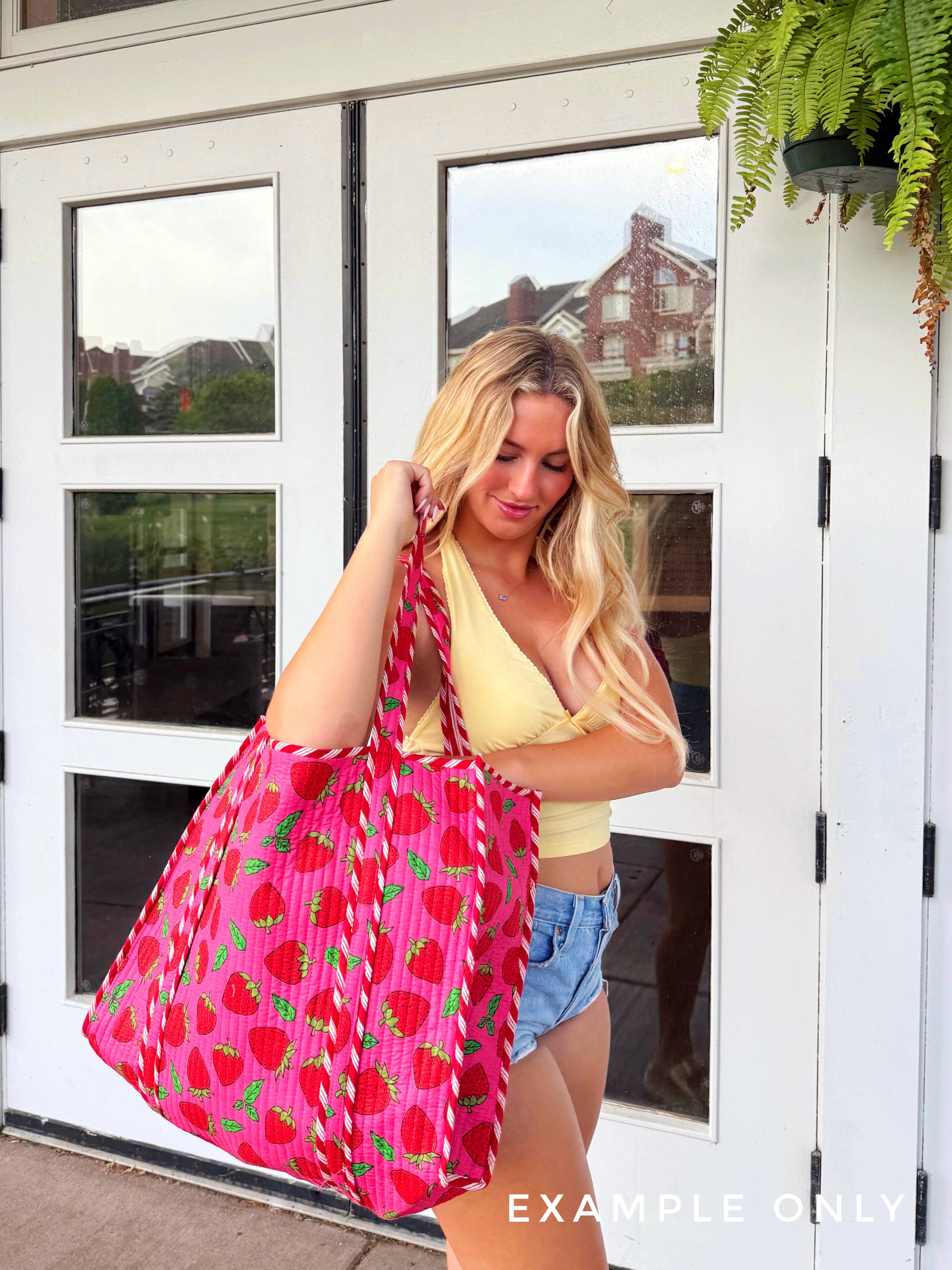 Large Tote Bags | Quilted Travel Tote | Peony Pink Stripe