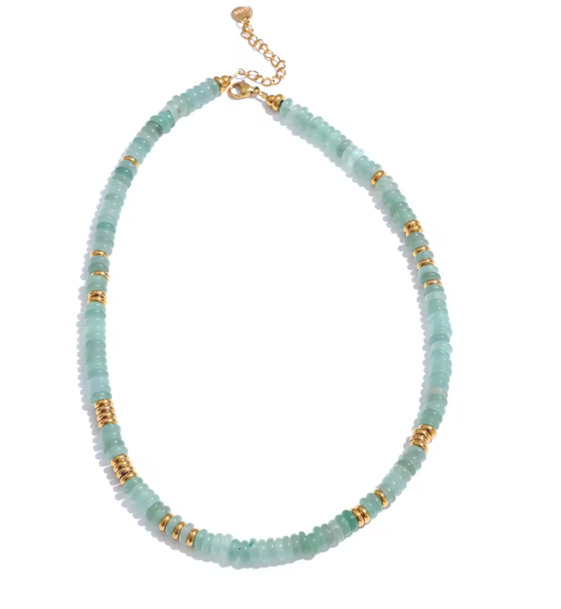 Aqua Stone Beaded Necklace | WATERPROOF
