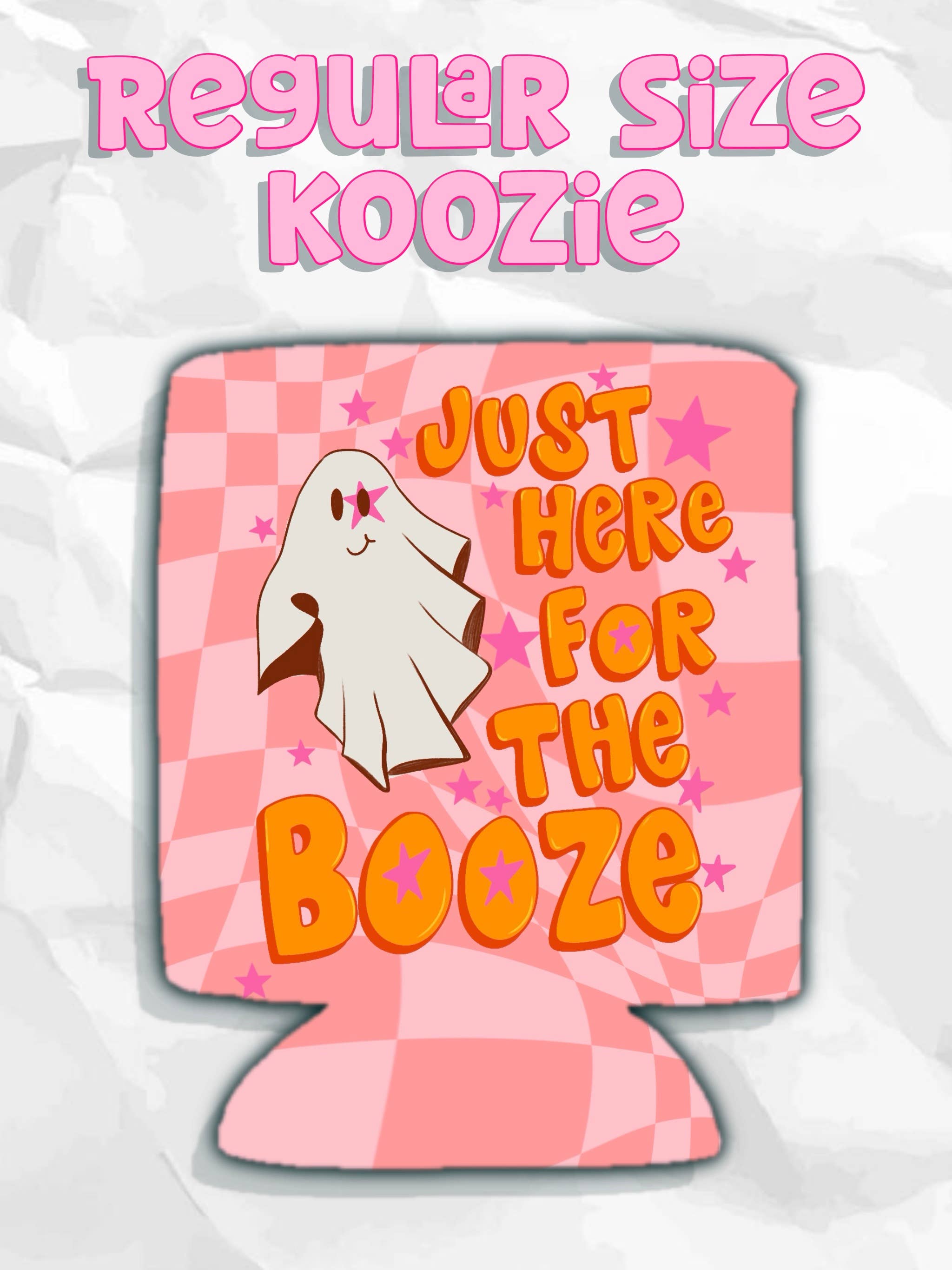 Halloween just here for the booze checkered print koozie