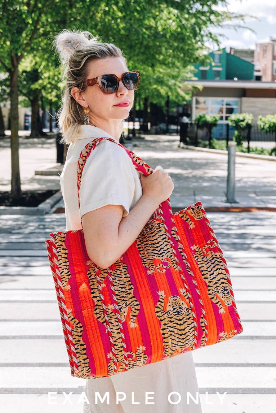 Quilted Tote Bag | Pink Floral Tote | Large Shopping Bag