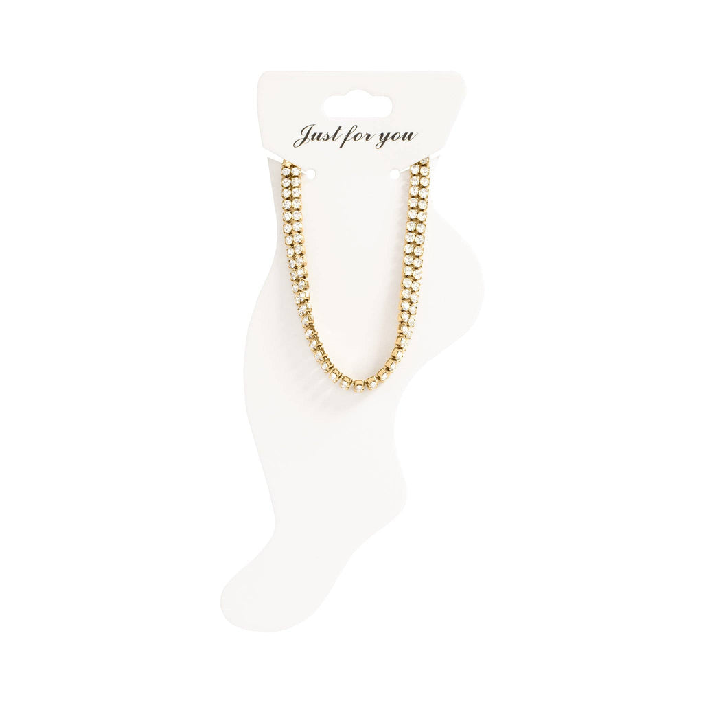 18K Gold PVD Stainless Steel Double Row Rhinestone Anklet