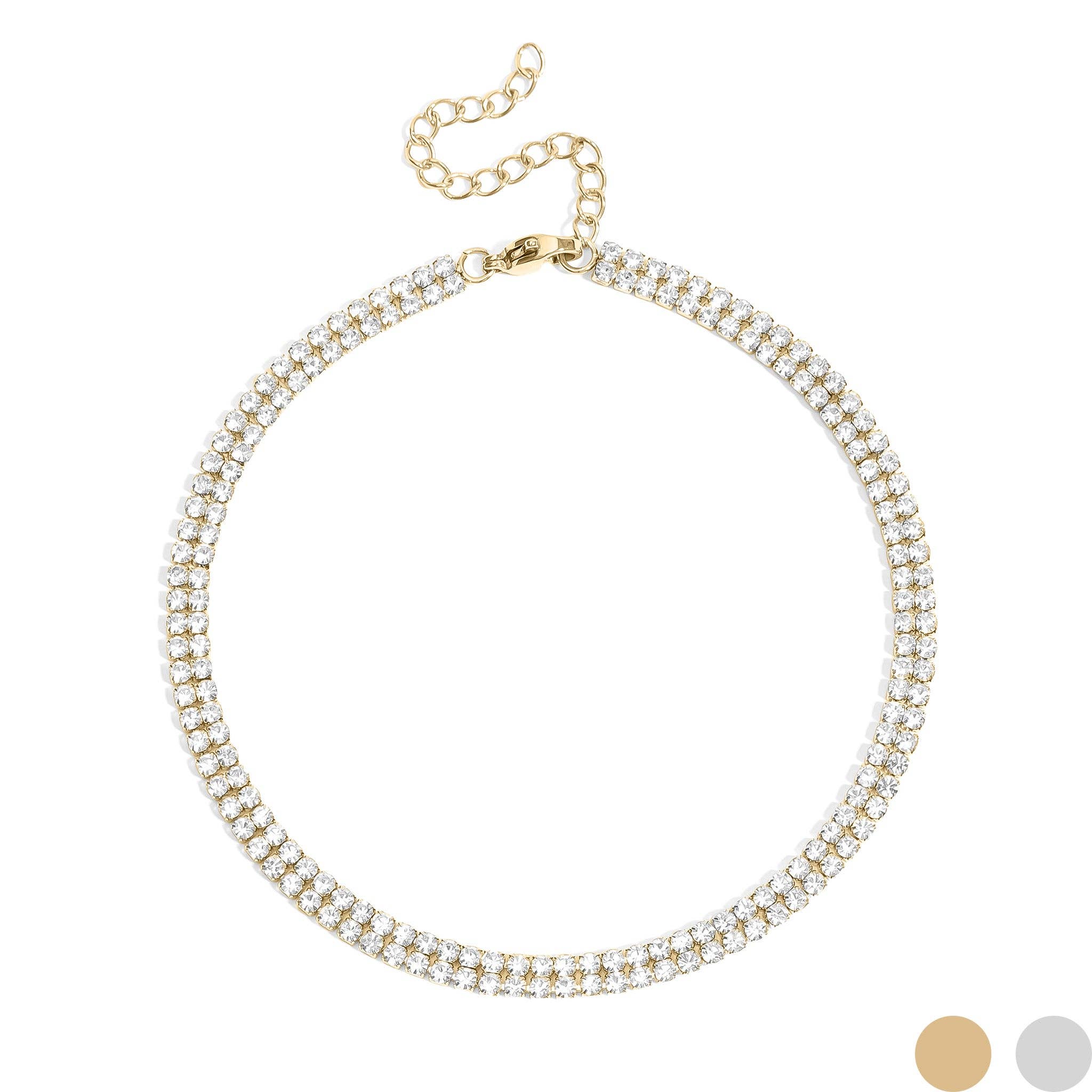 18K Gold PVD Stainless Steel Double Row Rhinestone Anklet